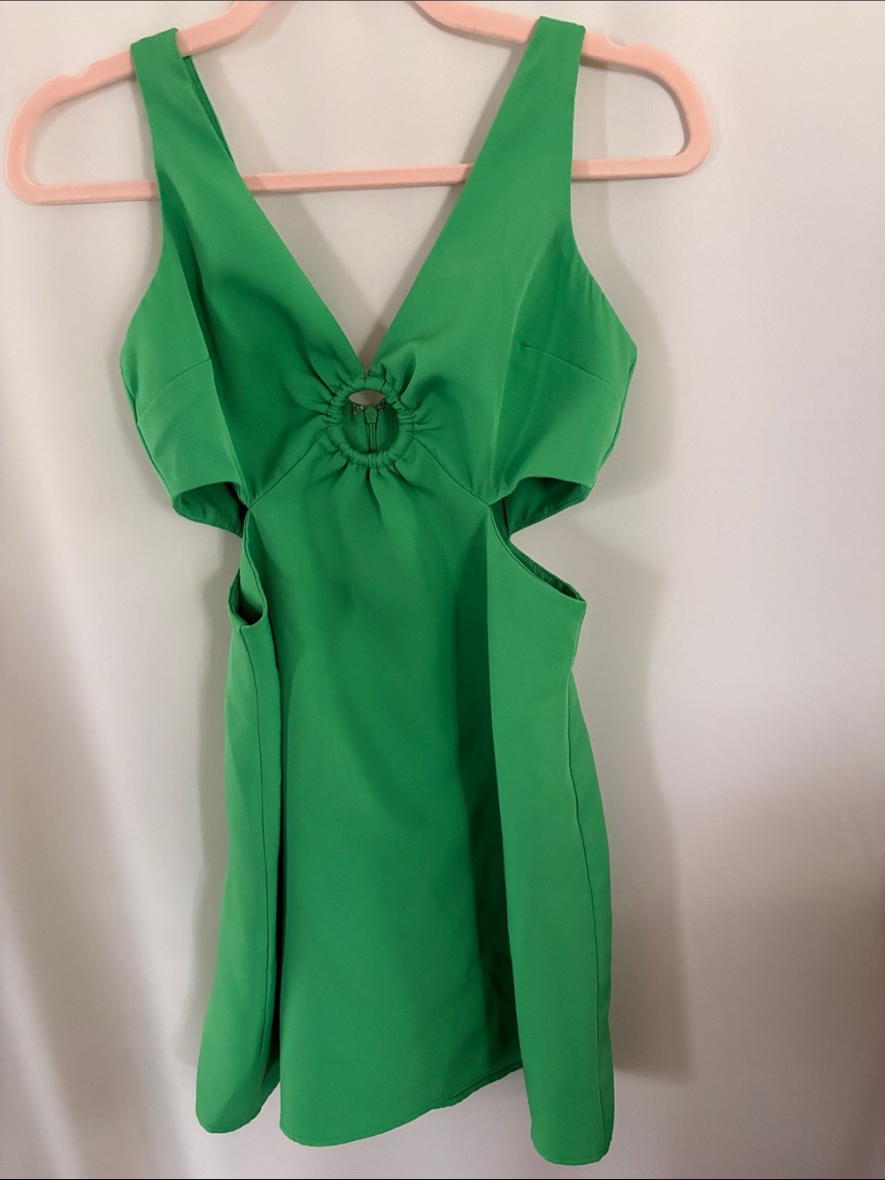 Lush Bright Green Cutout Mini Dress with Ring Detail